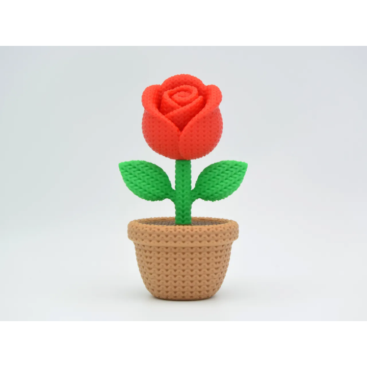 Rose en pot tricotée multicolore en impression 3D