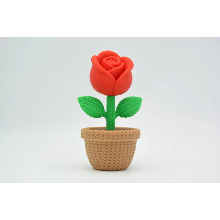 Rose en pot tricotée multicolore en impression 3D